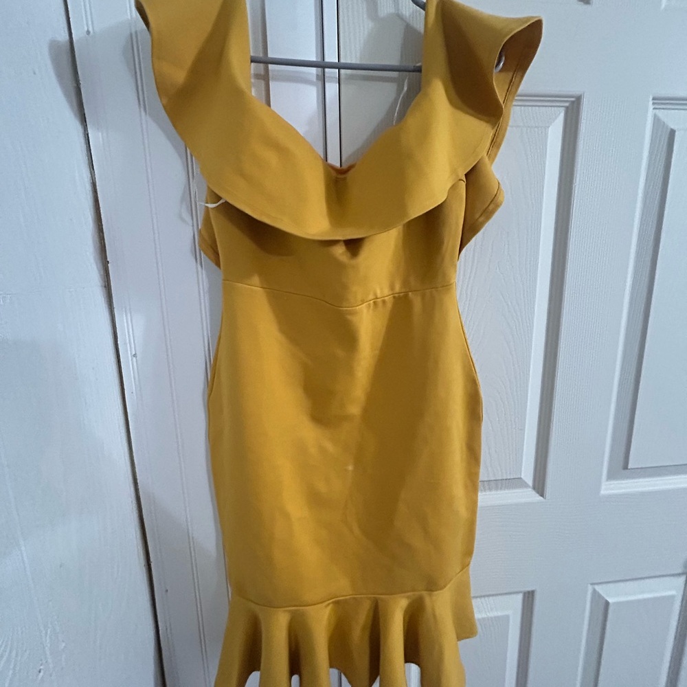 Lulu's Golden Ruffle Holiday Mini Dress - Picture 2 of 10